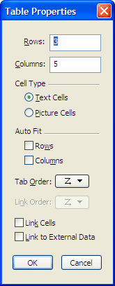 Table properties